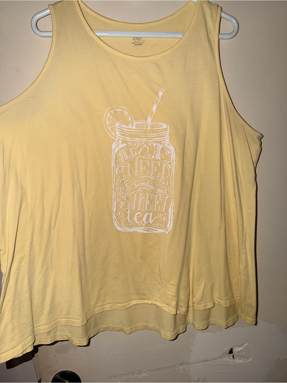Cato Soft Yellow Graphic Tank with White Mason Jar Print
